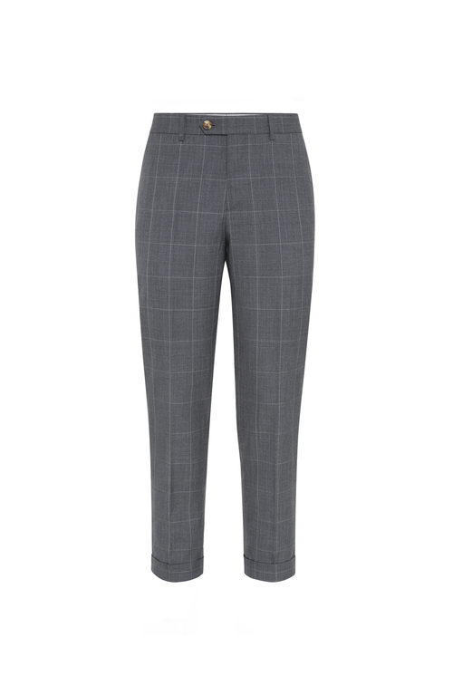 Brunello Cucinelli Check-pattern Wool Trousers In Gray