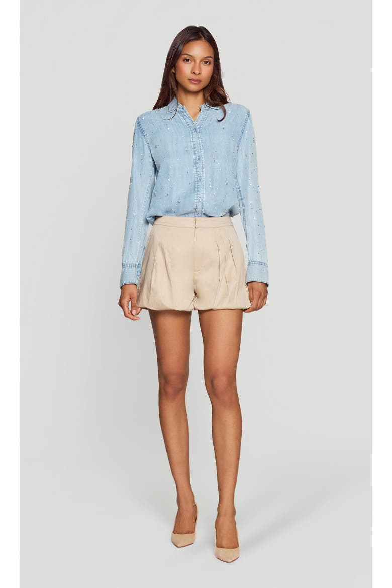 Oria Cotton Sateen Bubble Shorts, Alternate, color, Light Khaki