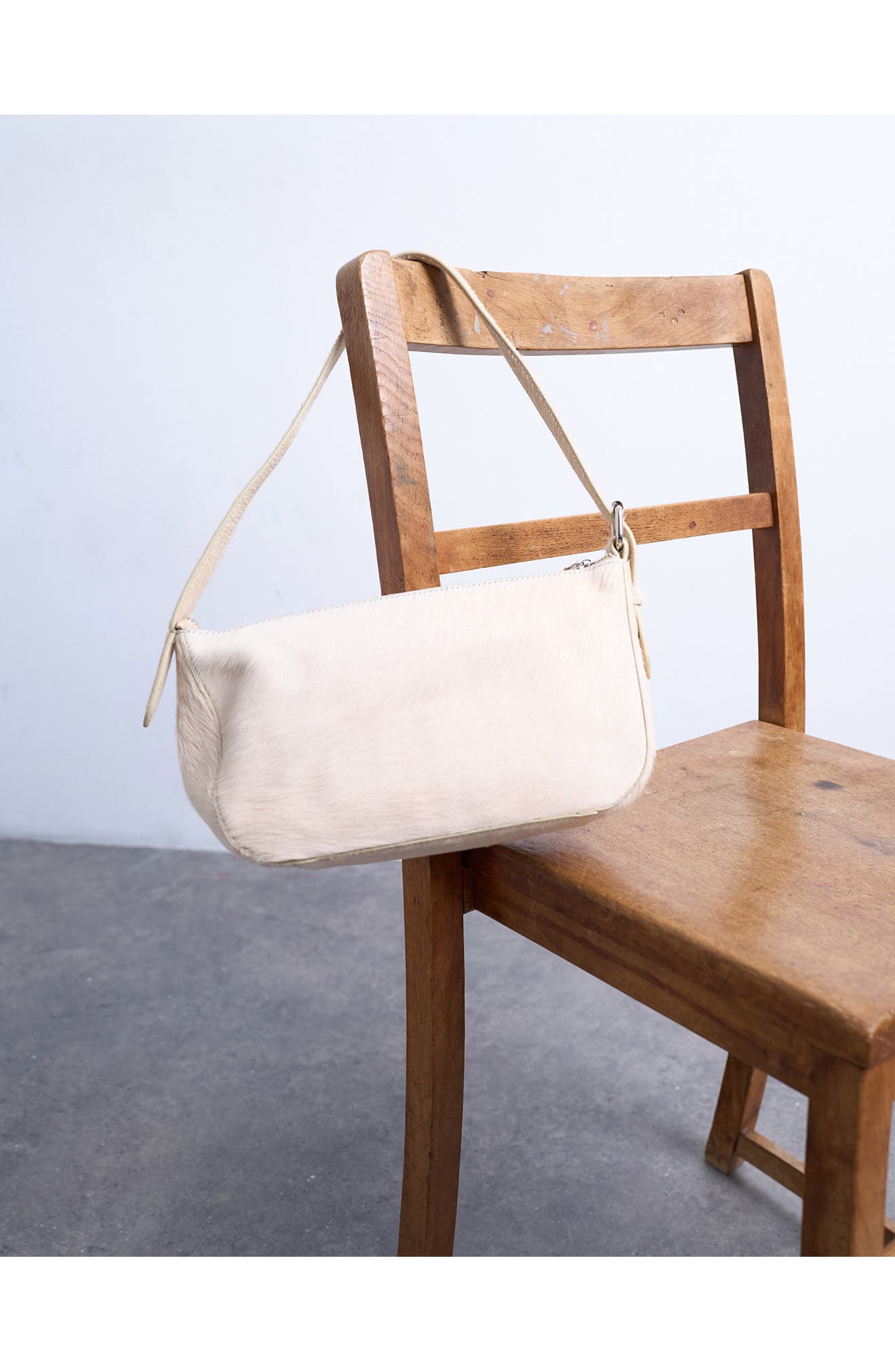 Topshop Genuine Calf Hair Shoulder Bag, Alternate, color, Cream