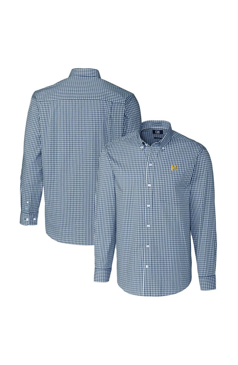 Cutter & Buck Men's Cutter & Buck Navy Michigan Wolverines Easy Care Stretch Gingham Long Sleeve Button-Down Shirt, Main, color, Navy
