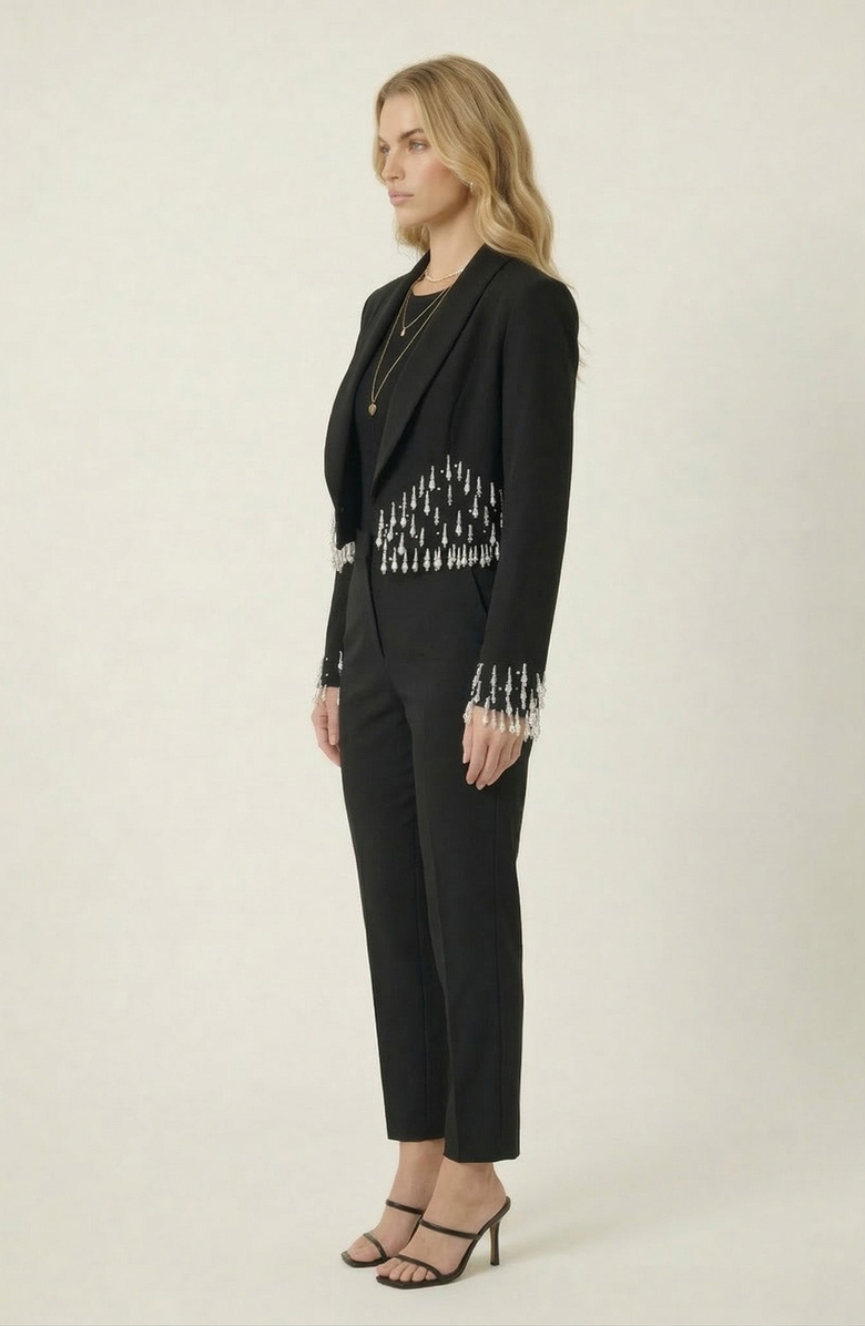 Modenaire Beaded Cropped Blazer with Shawl Collar, Alternate, color, Black
