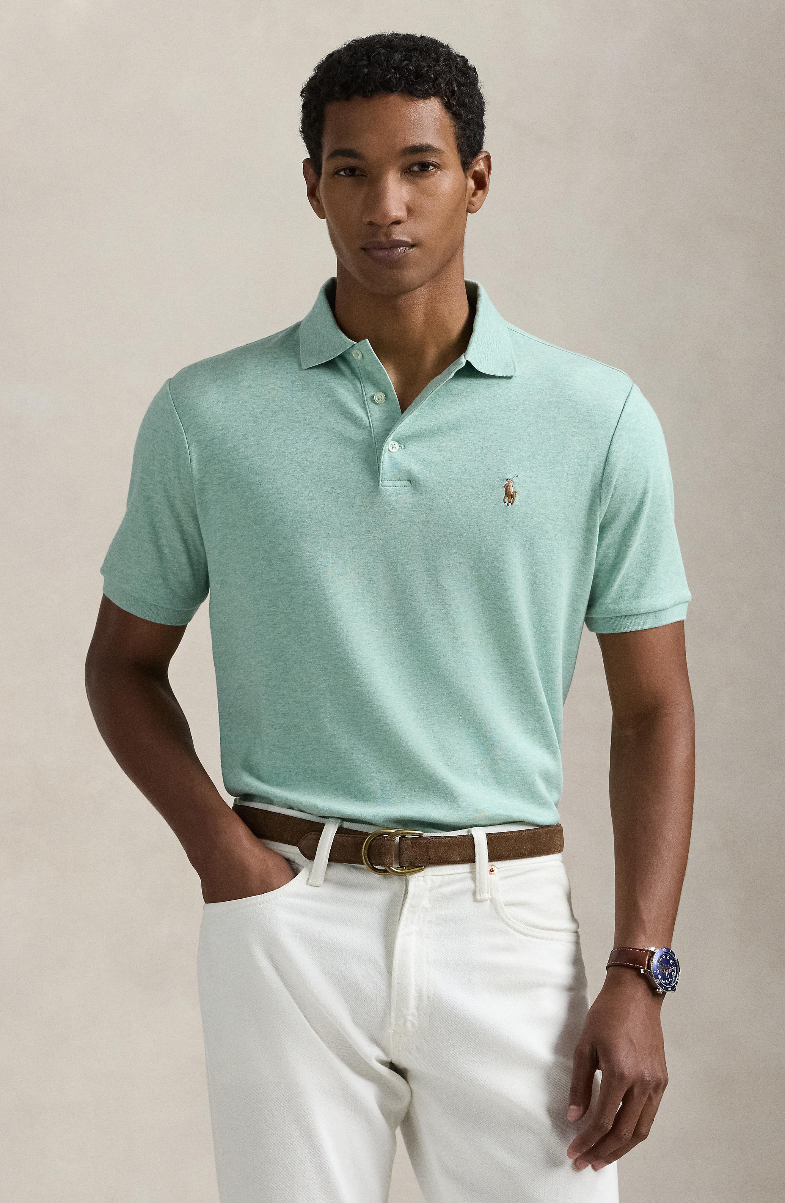 Classic Fit Solid Green Cotton Jersey Polo - image 2