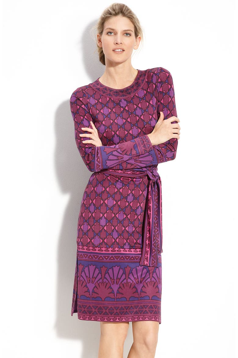 'Audra' Long Sleeve Silk Dress, Main, color, PINK HASTING/ HUDSON