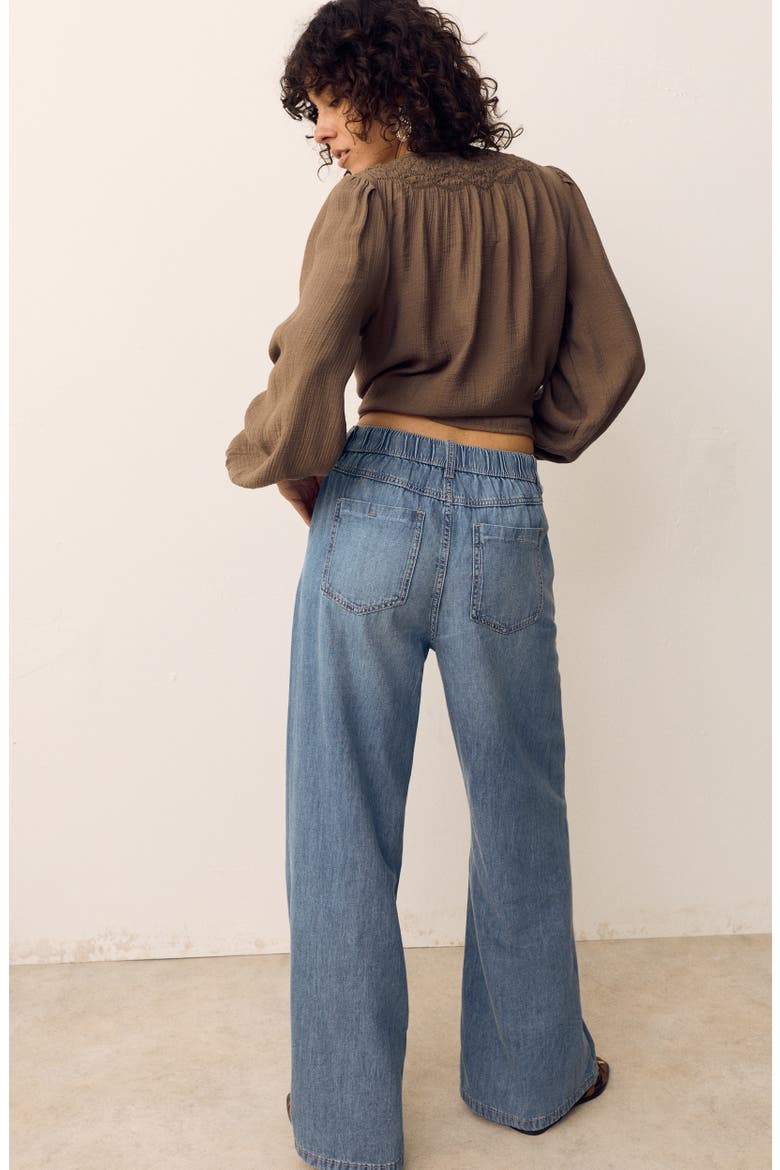 Floppy Pintuck Wide Leg Jeans, Alternate, color, MEDIUM INDIGO BLUE