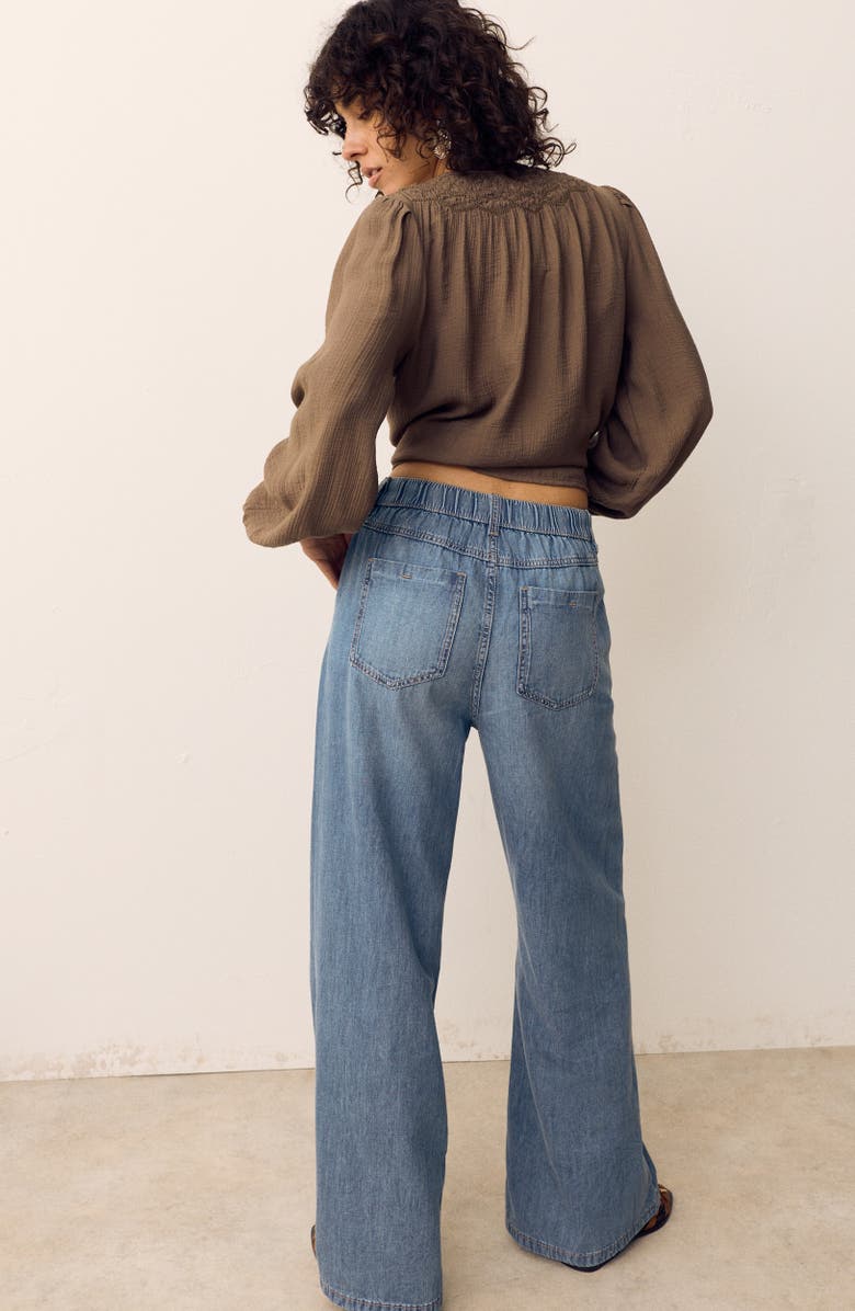 PER UNA BY M&S Floppy Pintuck Wide Leg Jeans, Alternate, color, Medium Indigo Blue