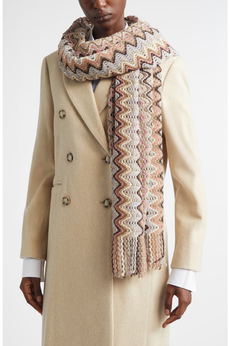 Zigzag Fringe Scarf, Alternate, color, 0001 BEIGE MULTI