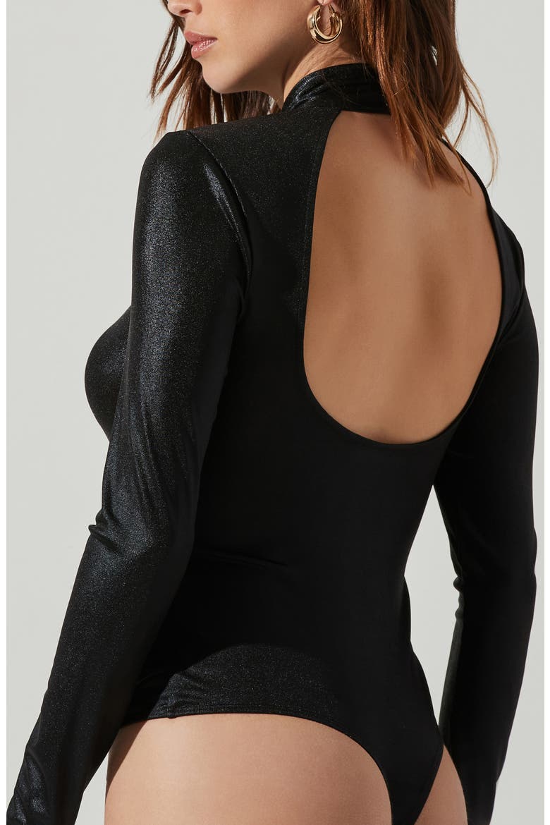 Glitter Cross Front Bodysuit, Alternate, color, BLK SHINE