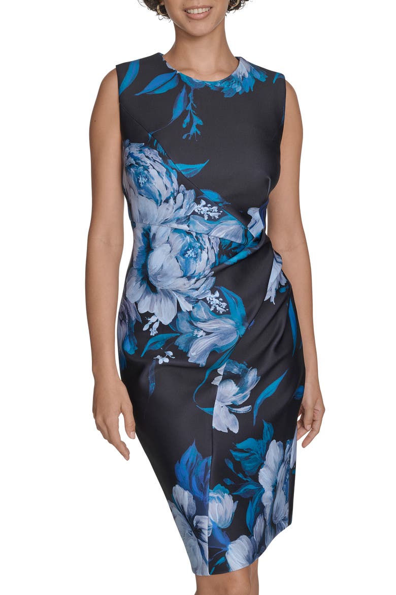 Floral Sleeveless Sheath Dress, Alternate, color, DARK MALLARD MULTI