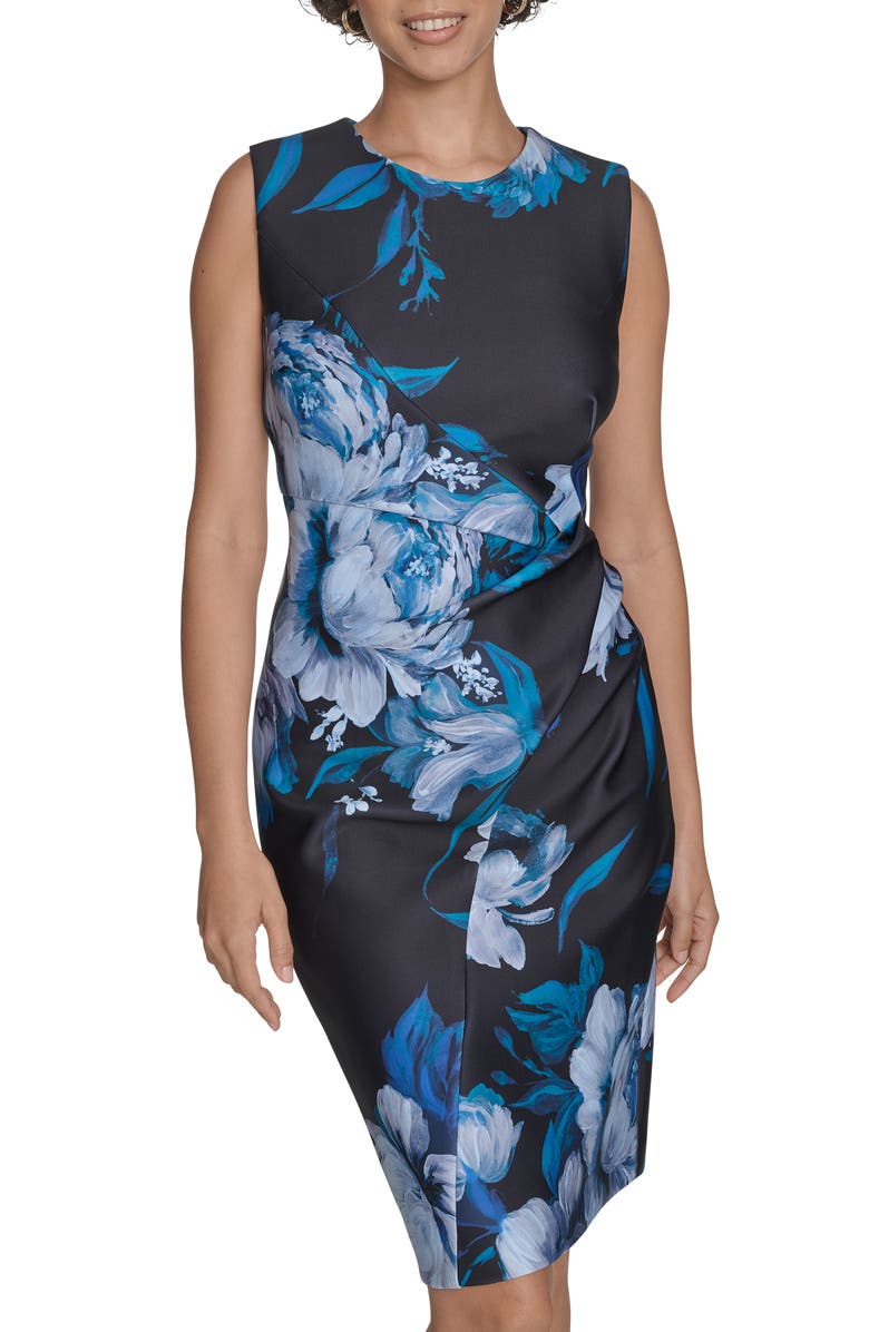 Calvin Klein Floral Sleeveless Sheath Dress, Alternate, color, Dark Mallard Multi
