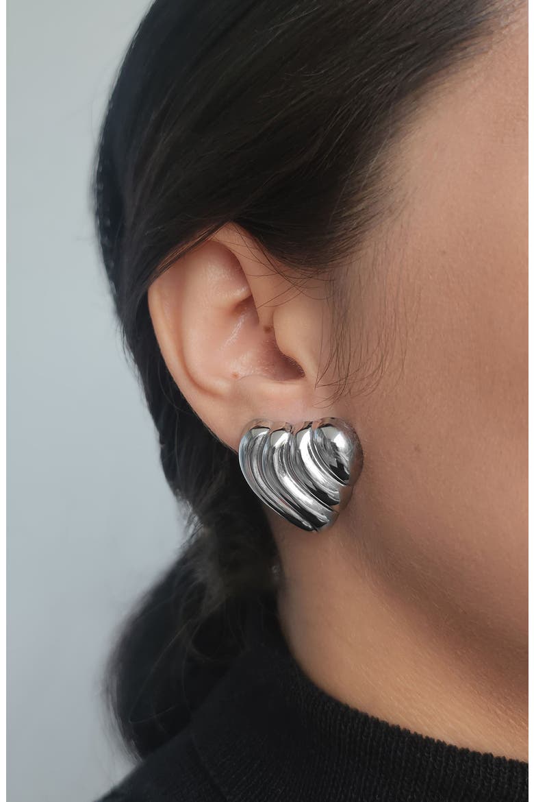 Heart Statement Stud Earrings, Alternate, color, SILVER