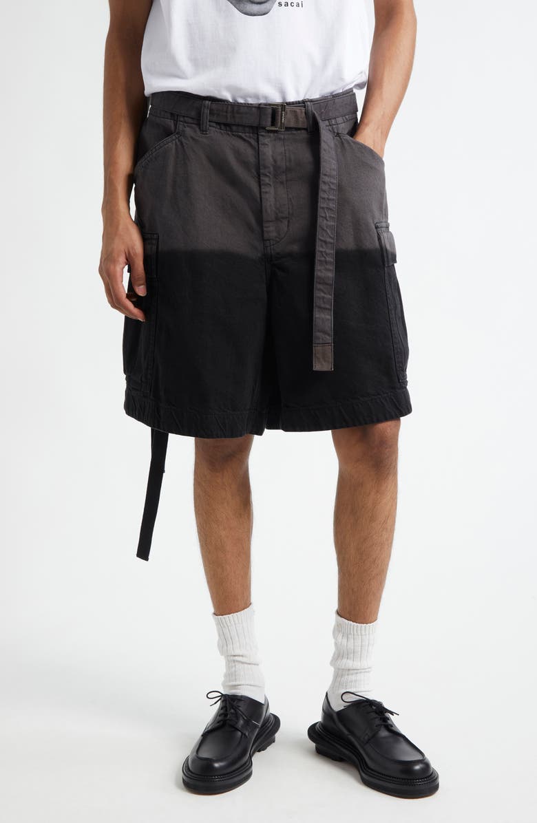 Sacai Belted Garment Dye Cotton Twill Cargo Shorts, Main, color, 