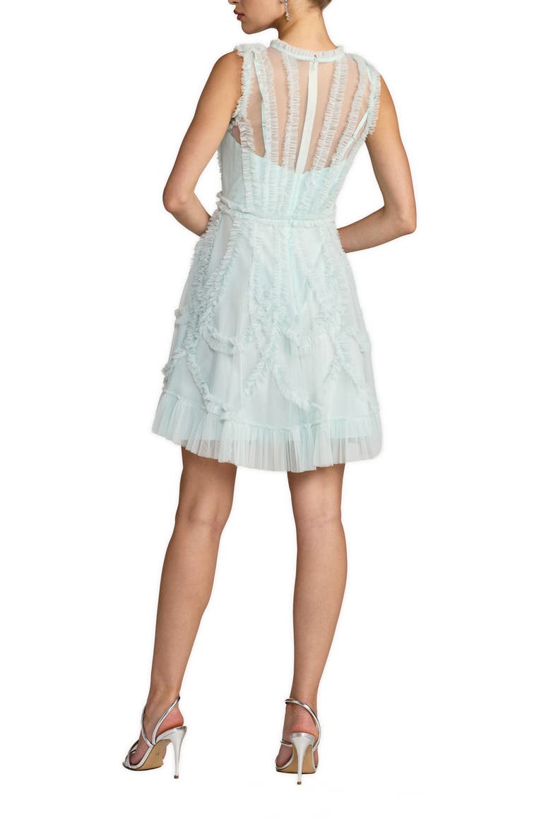 Mesh Micro Ruffle High Neck Mini Dress, Alternate, color, Aqua
