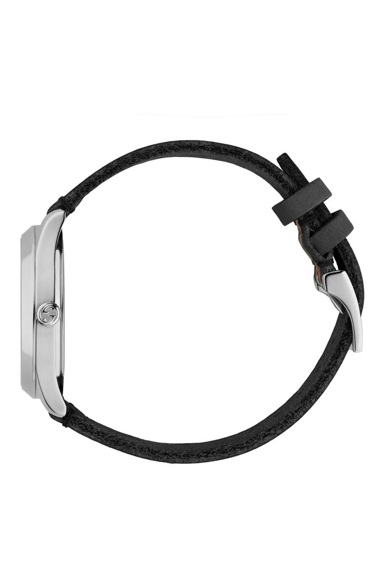 G-Timeless Leather Strap Watch, 38mm, Alternate, color, BLACK/ GREEN/ SILVER