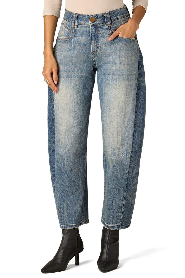High Waist Barrel Jeans, Main, color, LIGHT BLUE/ MID BLUE VINTAGE