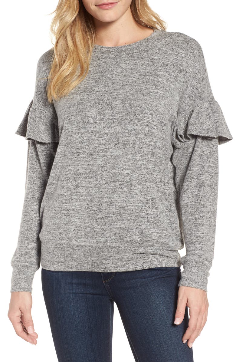 Bobeau Ruffle Sleeve Sweatshirt, Main, color, 
