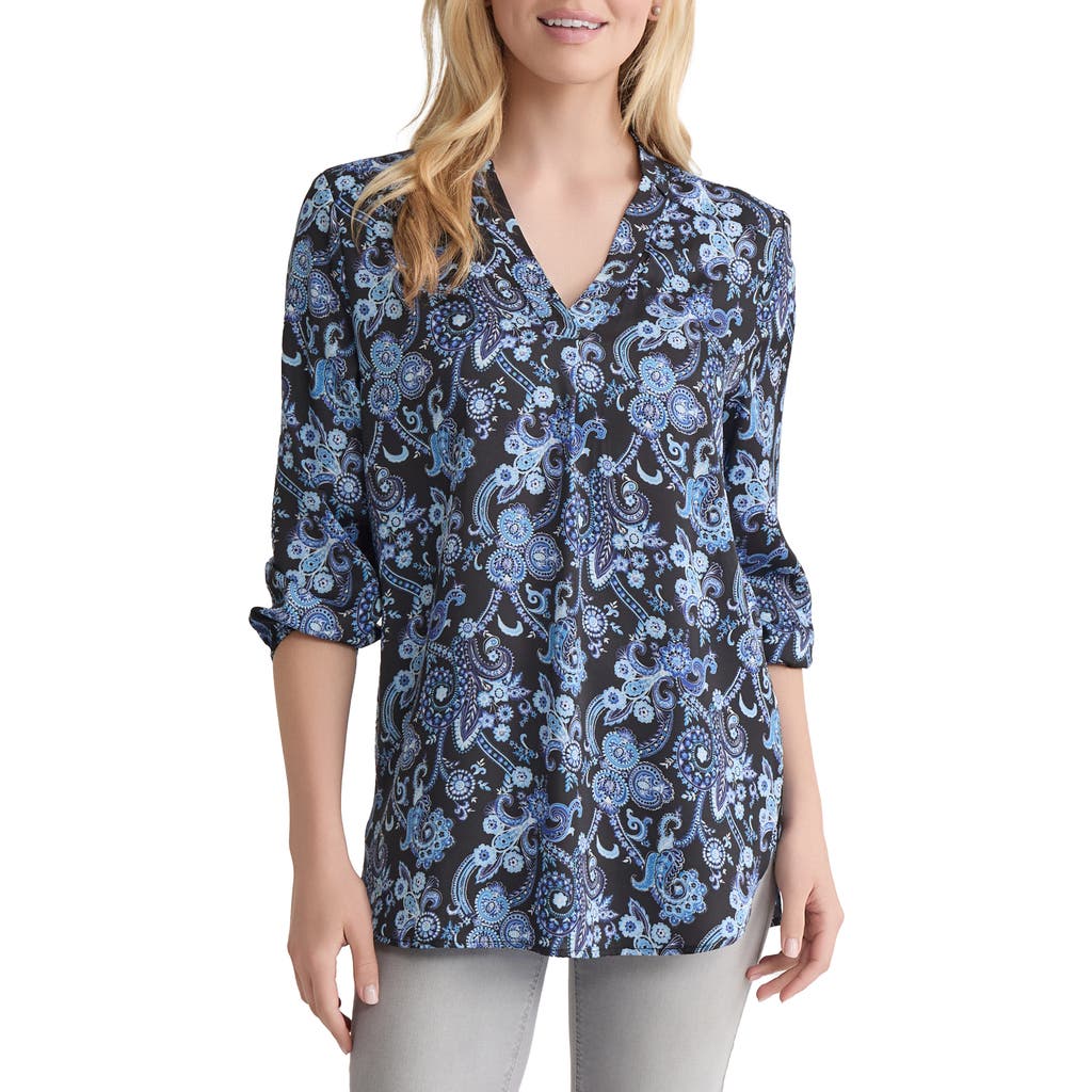 Jones New York Paisley Patch Pocket Crepe Popover Top In Blue