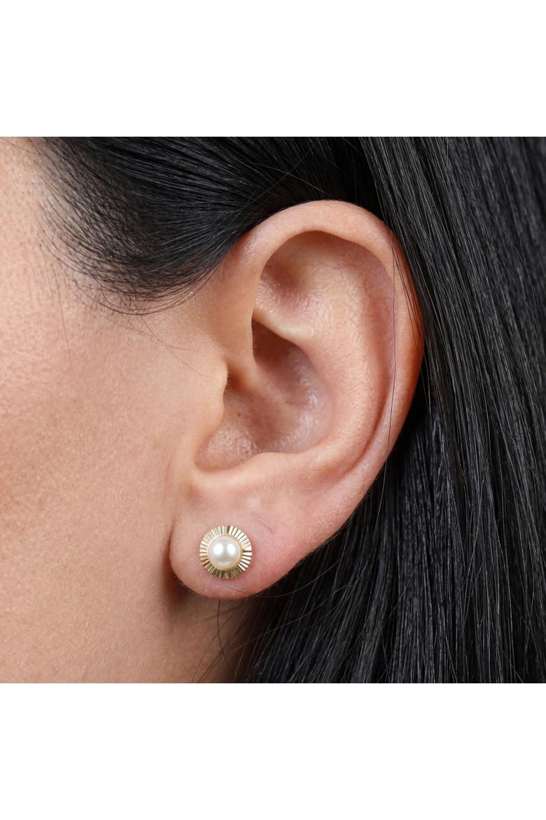 Fluted Pearl Screw Back Stud Earrings, Alternate, color, Gold