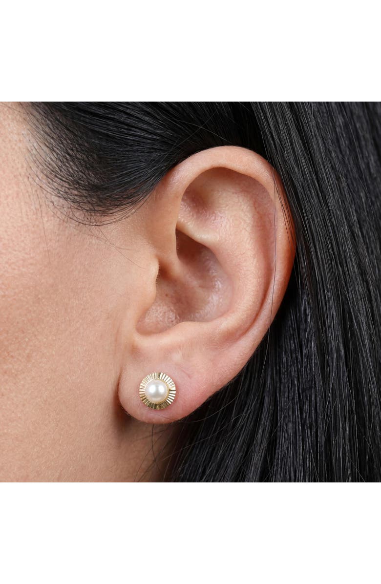 The Lovery Fine Jewelry Fluted Pearl Screw Back Stud Earrings, Alternate, color, Gold