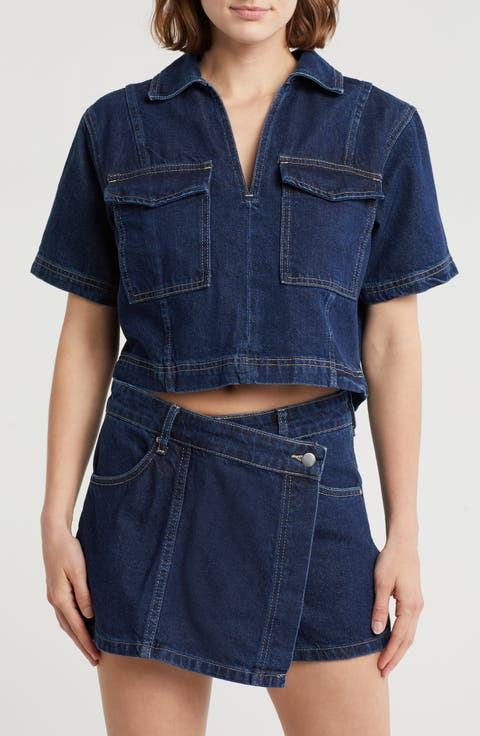 Short Sleeve Denim Crop Top