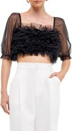 Endless Rose Ruffle Puff Sleeve Tulle Crop Top
