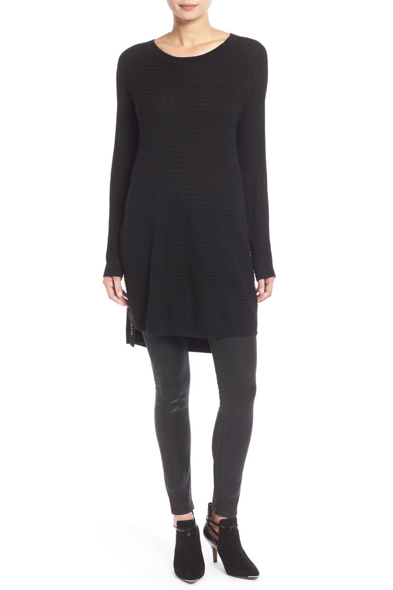 Side Zip Tunic Sweater, Alternate, color, BLACK