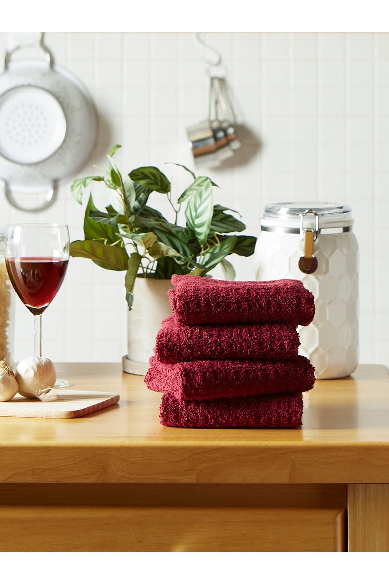 Waffle Terry Dishtowel Set/4, Alternate, color, Wine