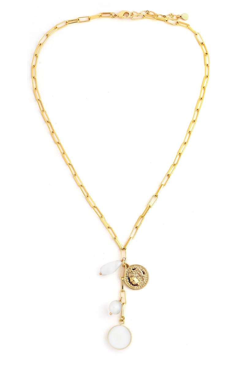 Panacea Multicharm Paper Clip Y-Necklace, Main, color, White