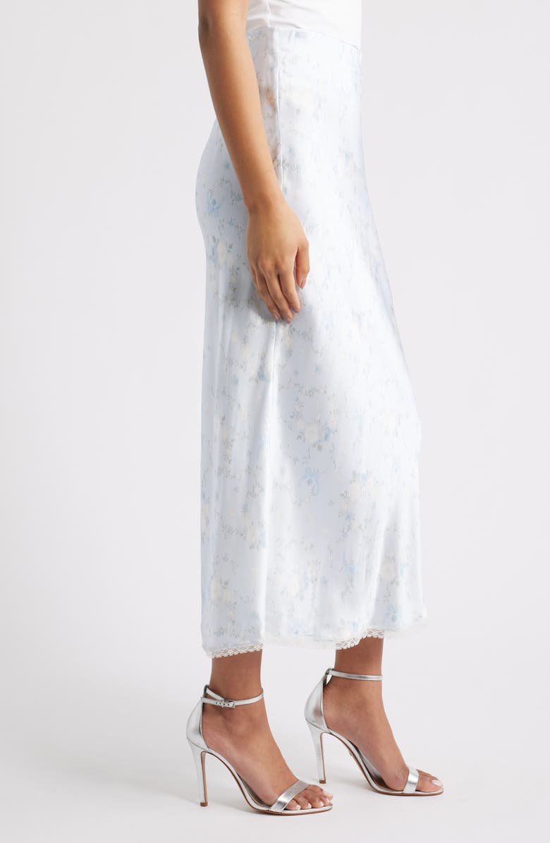 LoveShackFancy Kalo Lace Trim Satin Skirt, Alternate, color, Snowdrop Blue