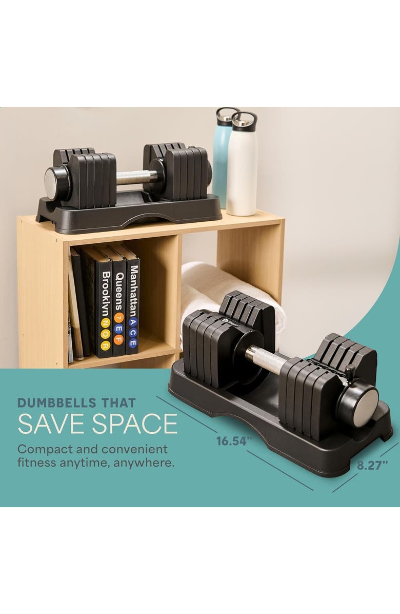 Lifepro Adjustable Dumbbell Set 25lb, 15lb, 43lb, 55lb Quick Adjust Strength Training Weights for Home Gym, Alternate, color, Single 55Lb