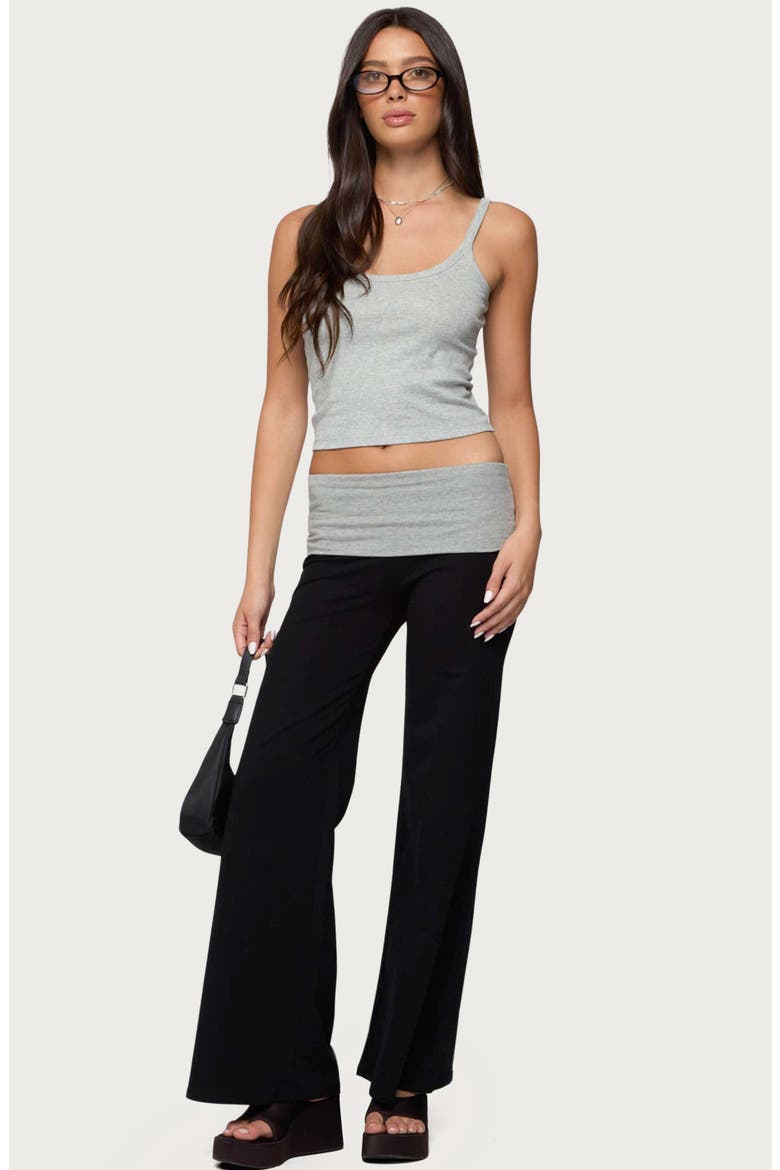 Contrast Foldover Wide Leg Pants, Alternate, color, BLACK