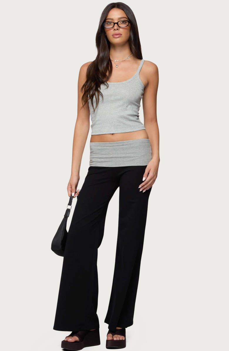 EDIKTED Contrast Foldover Wide Leg Pants, Alternate, color, Black