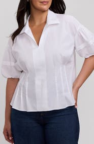 Foxcroft Lucia Puff Sleeve Popover Shirt