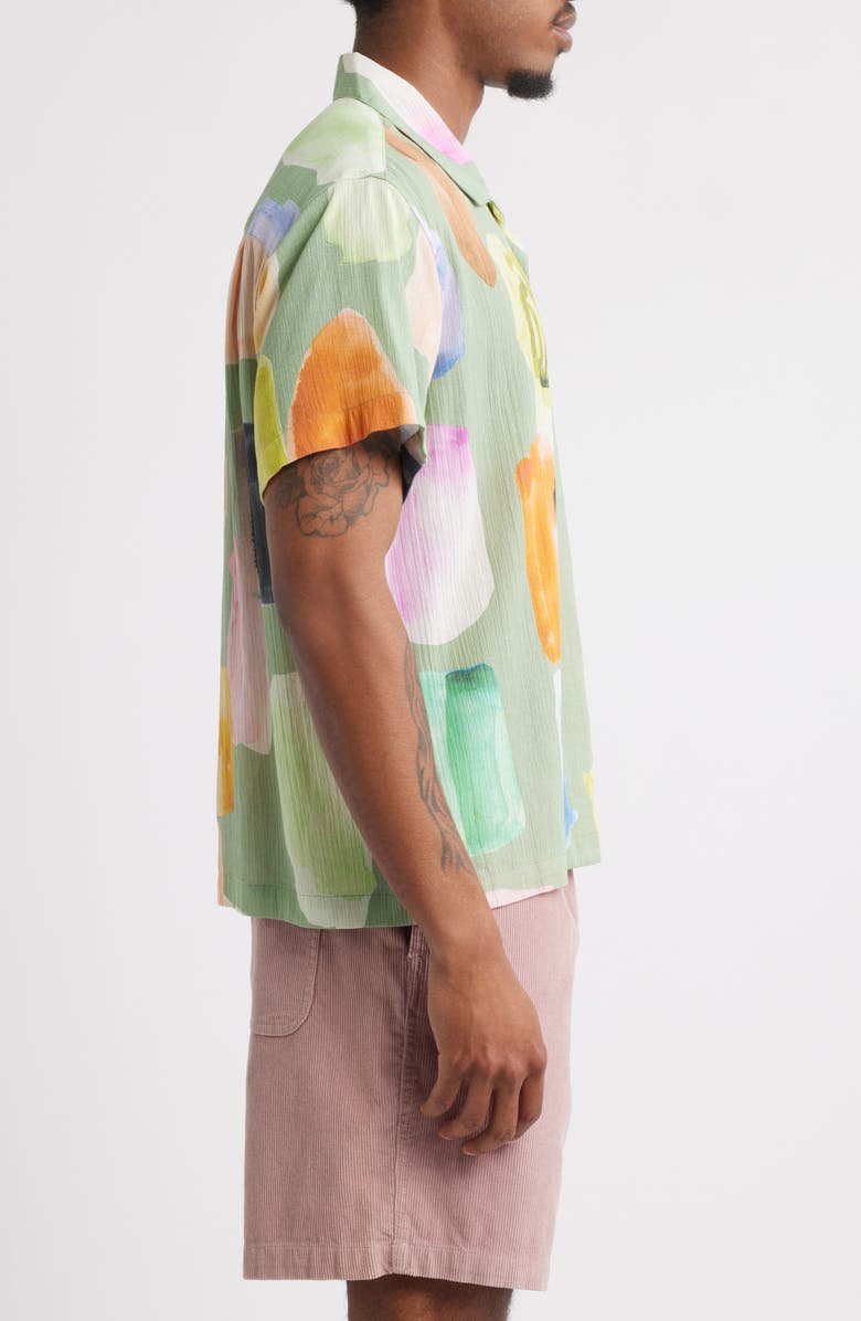 Obey Jems Abstract Print Cotton Seersucker Camp Shirt, Alternate, color, Lily Pad Multi