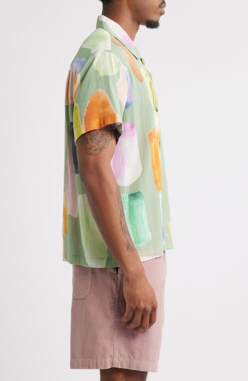 Obey Jems Abstract Print Cotton Seersucker Camp Shirt In Green