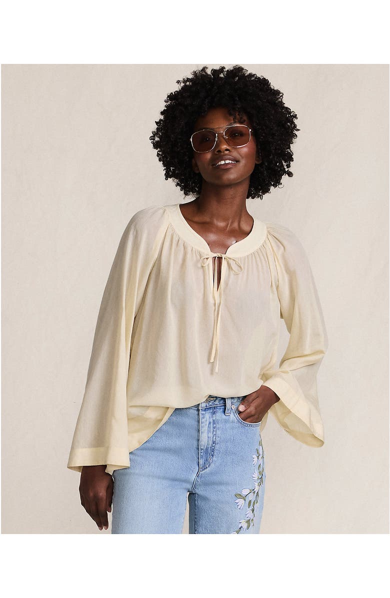 Lands' End Voile Tie Neck Poet Blouse, Alternate, color, Dried Bamboo