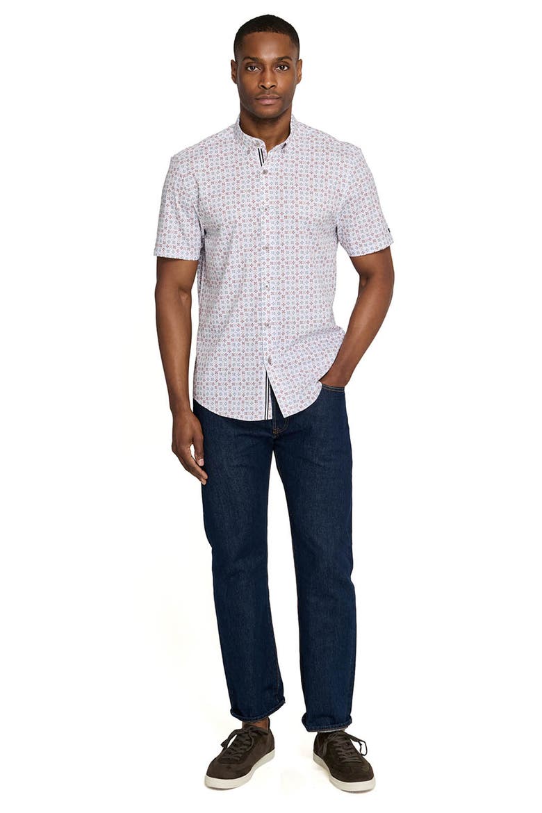 Park Slope Petals Short Sleeve Button Down Performance Shirt, Alternate, color, WHITE/GREEN
