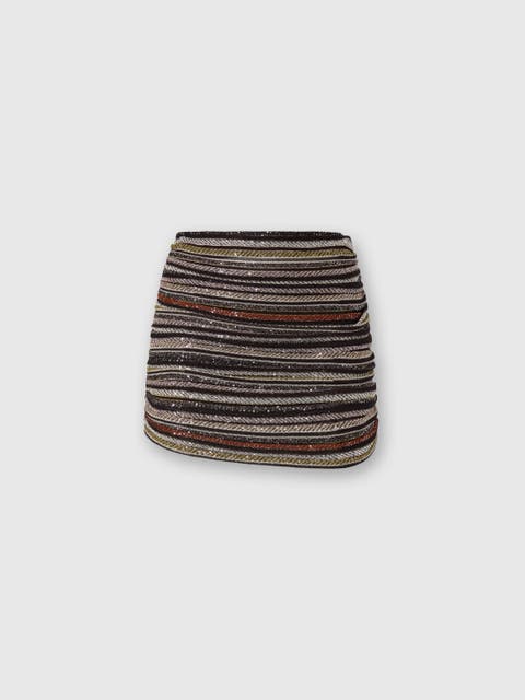 Asymmetrical Mini Skirt In Herringbone Stripe Knit