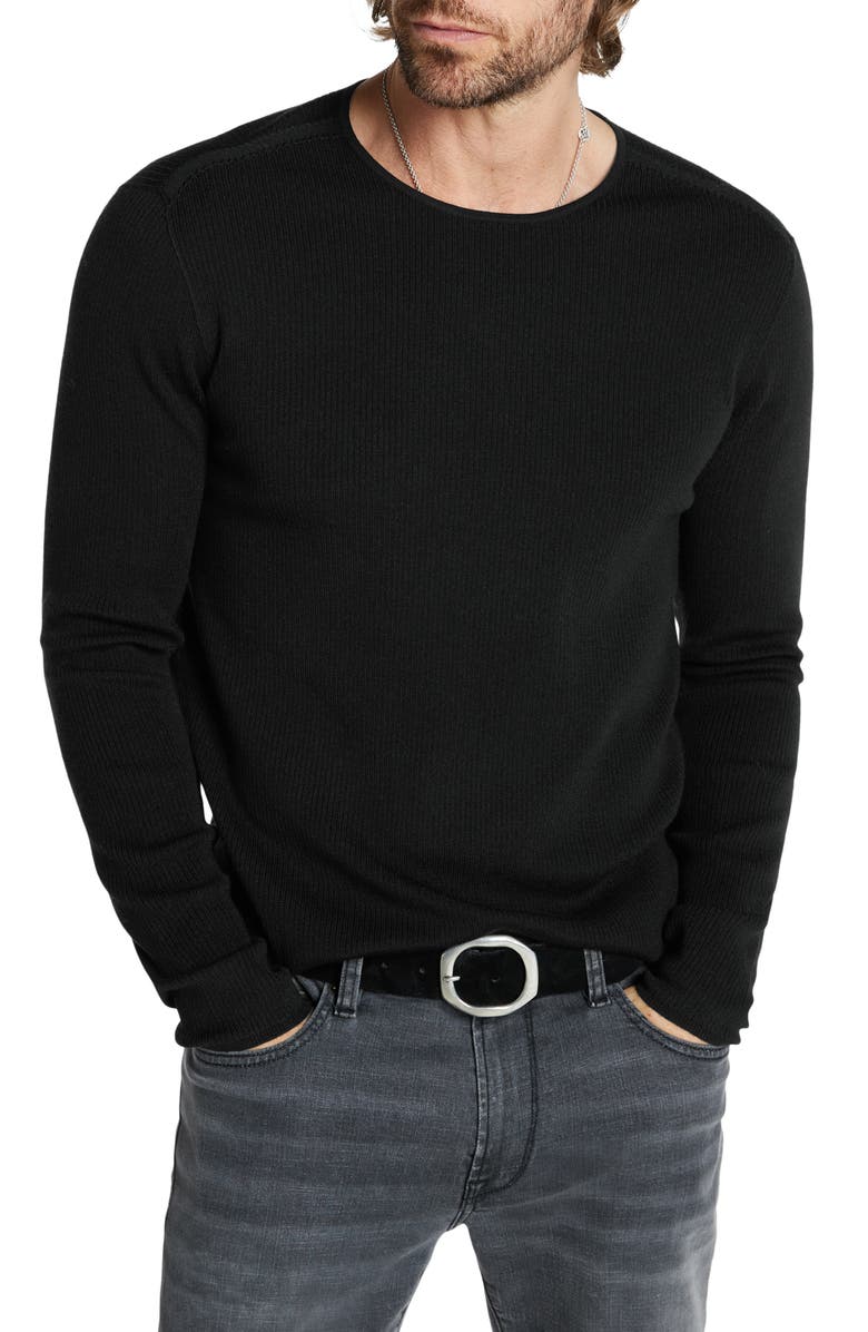 John Varvatos Leira Ribbed Wool & Silk Crewneck Sweater, Main, color, 