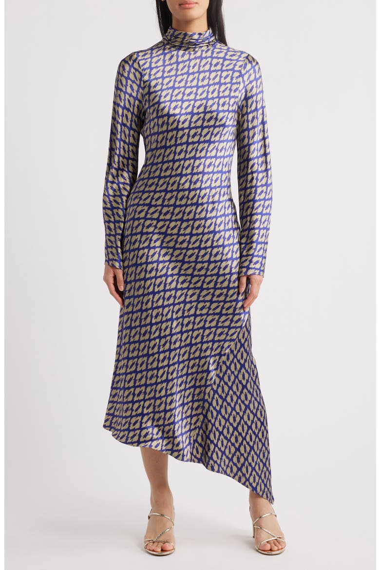 Neena Ikat Print Long Sleeve Asymmetric Cocktail Dress with Dupatta, Main, color, IKAT INDIGO