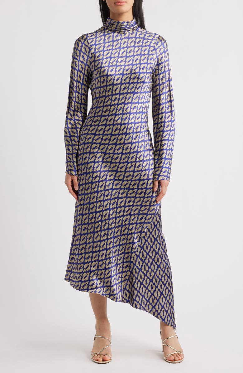 Sani Neena Ikat Print Long Sleeve Asymmetric Cocktail Dress with Dupatta, Main, color, Ikat Indigo