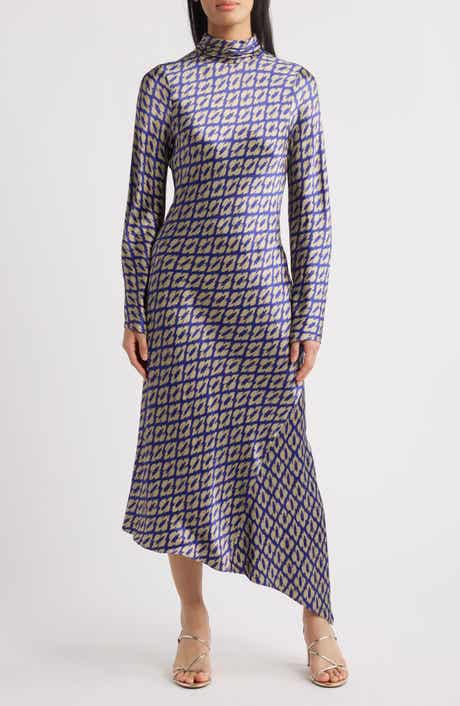 Neena Ikat Print Long Sleeve Asymmetric Cocktail Dress with Dupatta