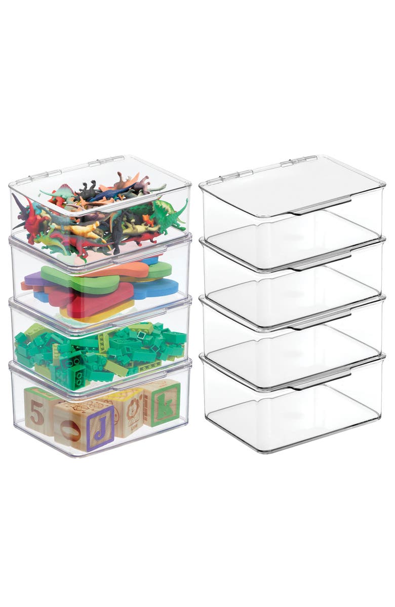 mDesign Plastic Playroom/Gaming Storage Organizer Box, Hinge Lid, 8 Pack, Main, color, Clear