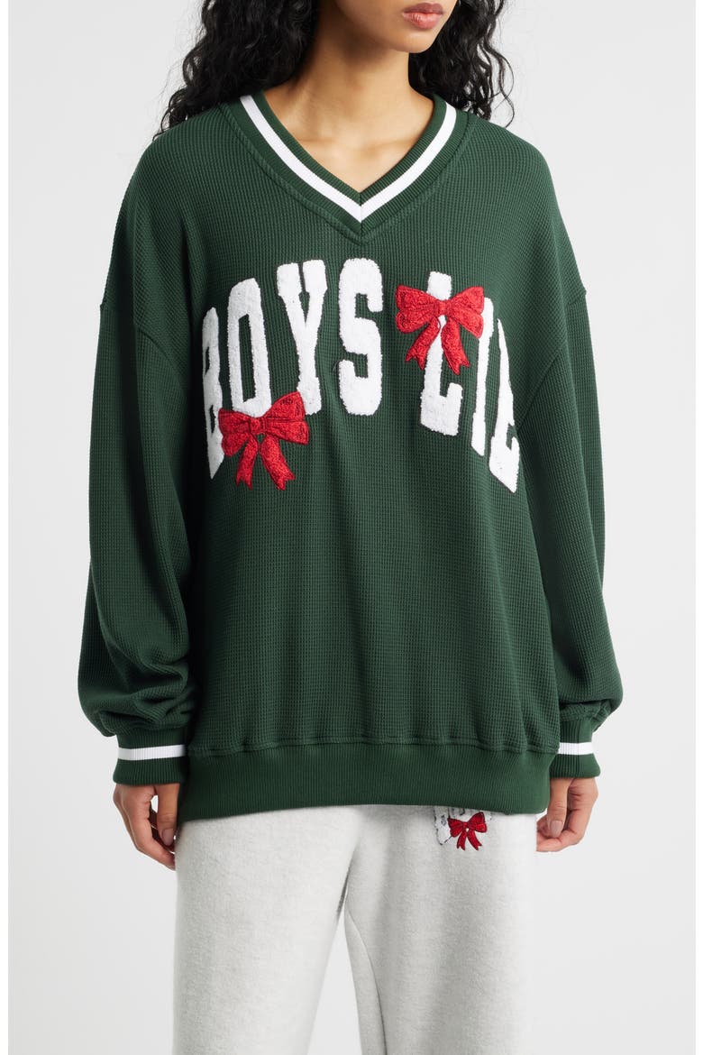 Wrap Me in a Bow Hayley V-Neck Sweatshirt, Main, color, GREEN