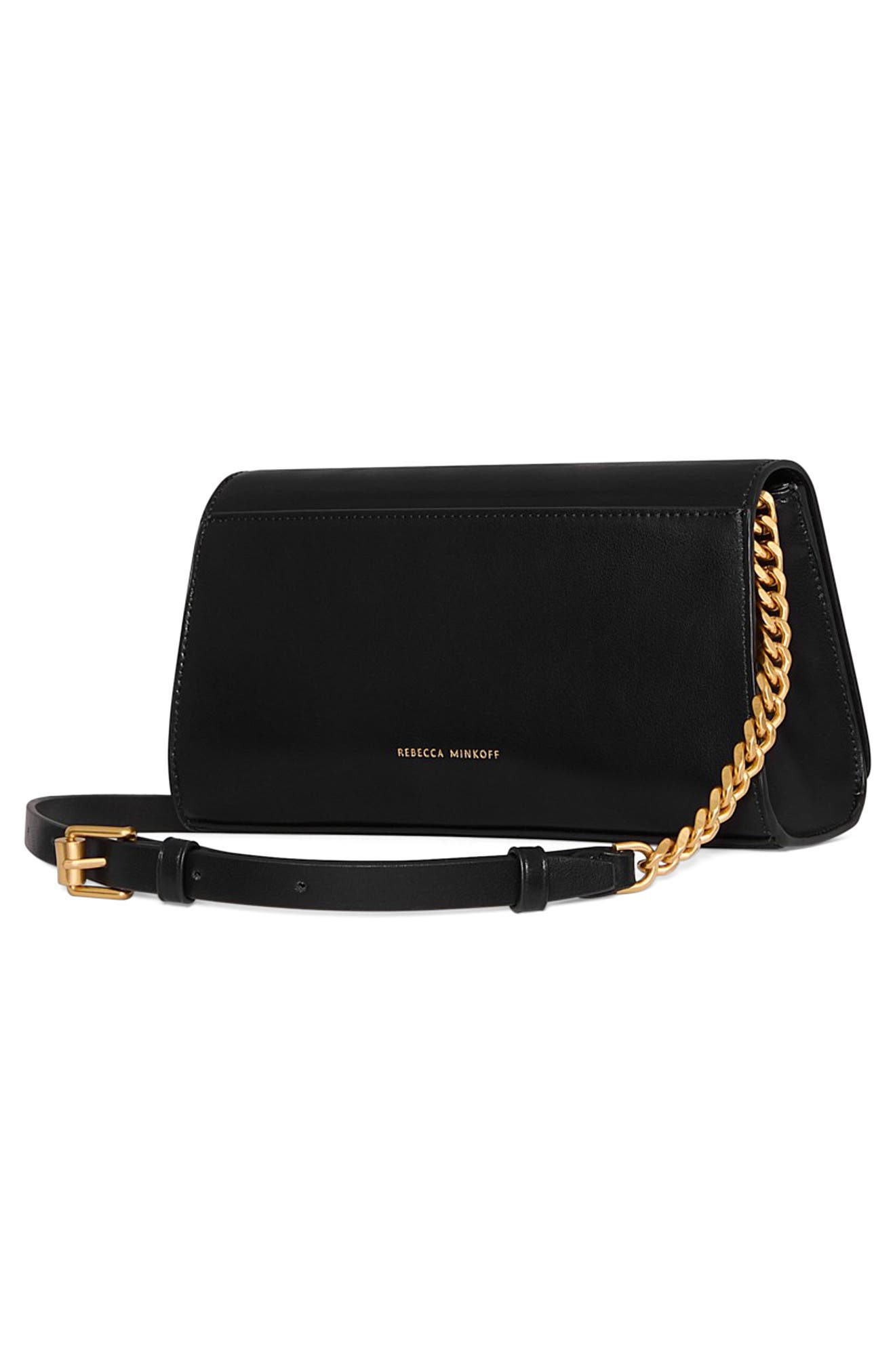 Rebecca Minkoff Curb Link Leather Crossbody Bag, Alternate, color, Black