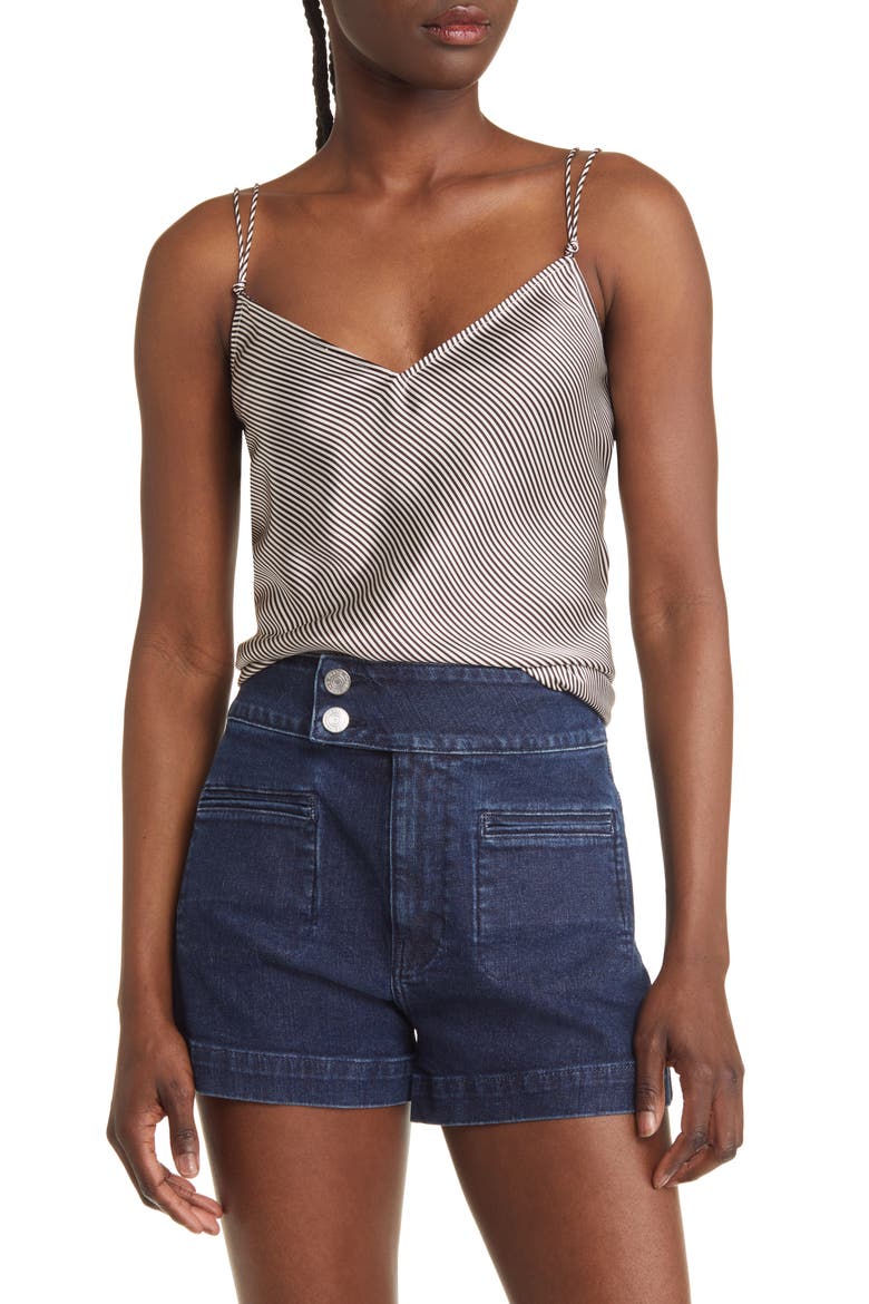 Stripe V-Neck Silk Camisole, Main, color, ESPRESSO MULTI