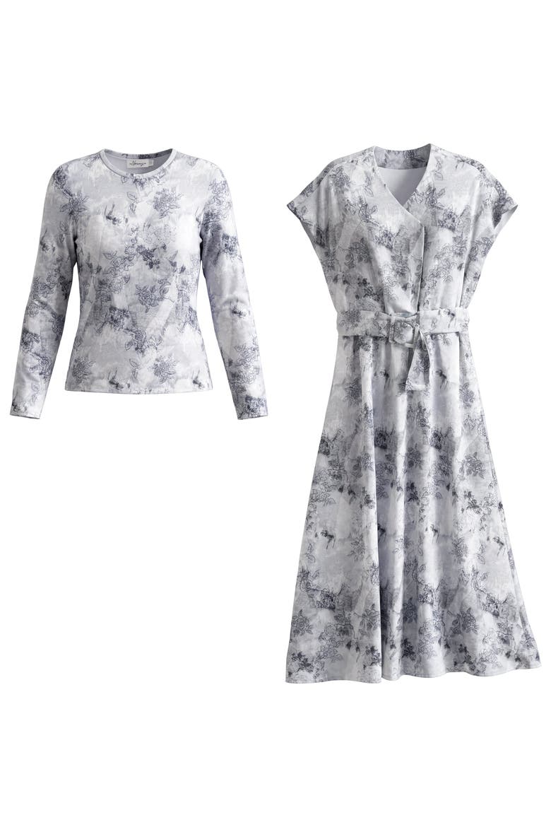 Midi Dress and Long Sleeve Top Two-Piece Set, Main, color, Black Print