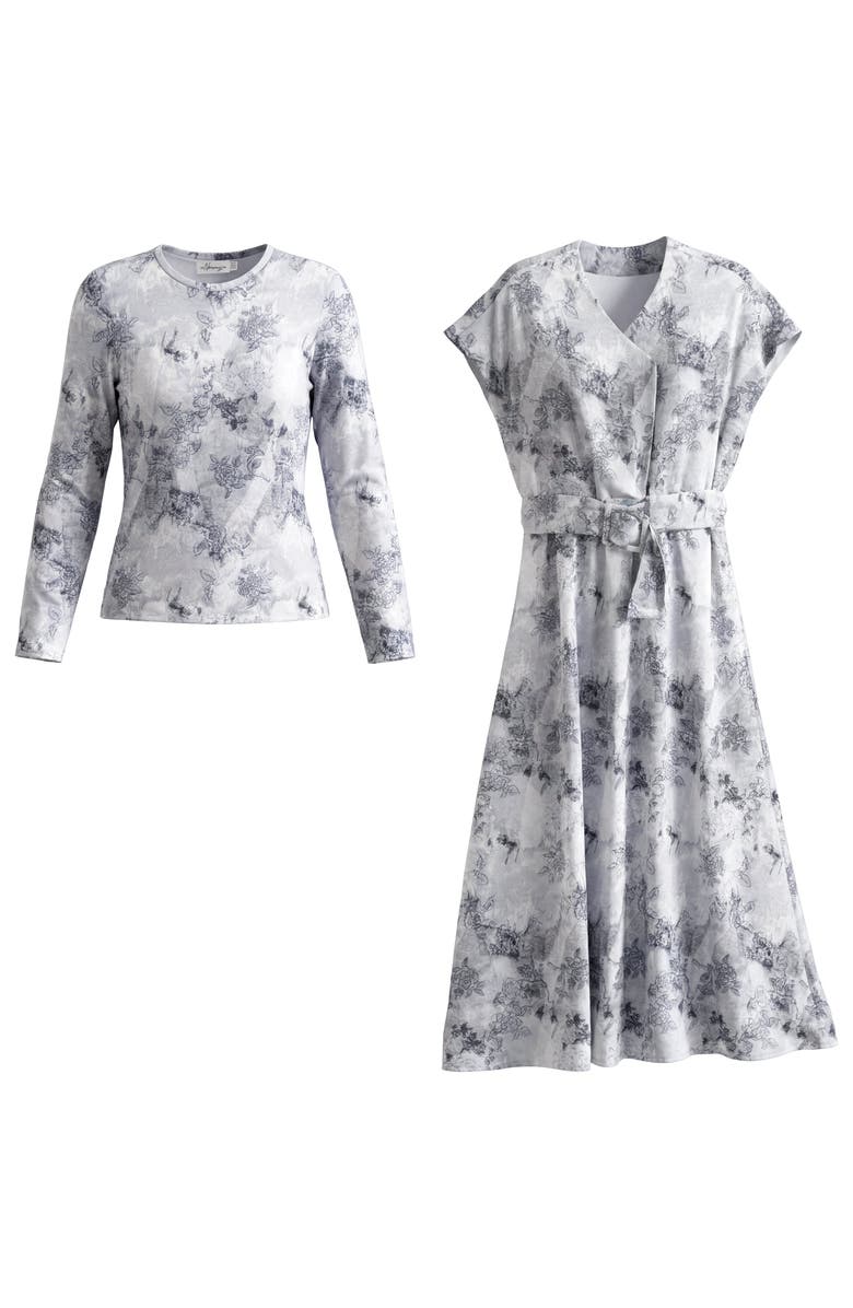 The Norway Club Midi Dress and Long Sleeve Top Two-Piece Set, Main, color, Black Print