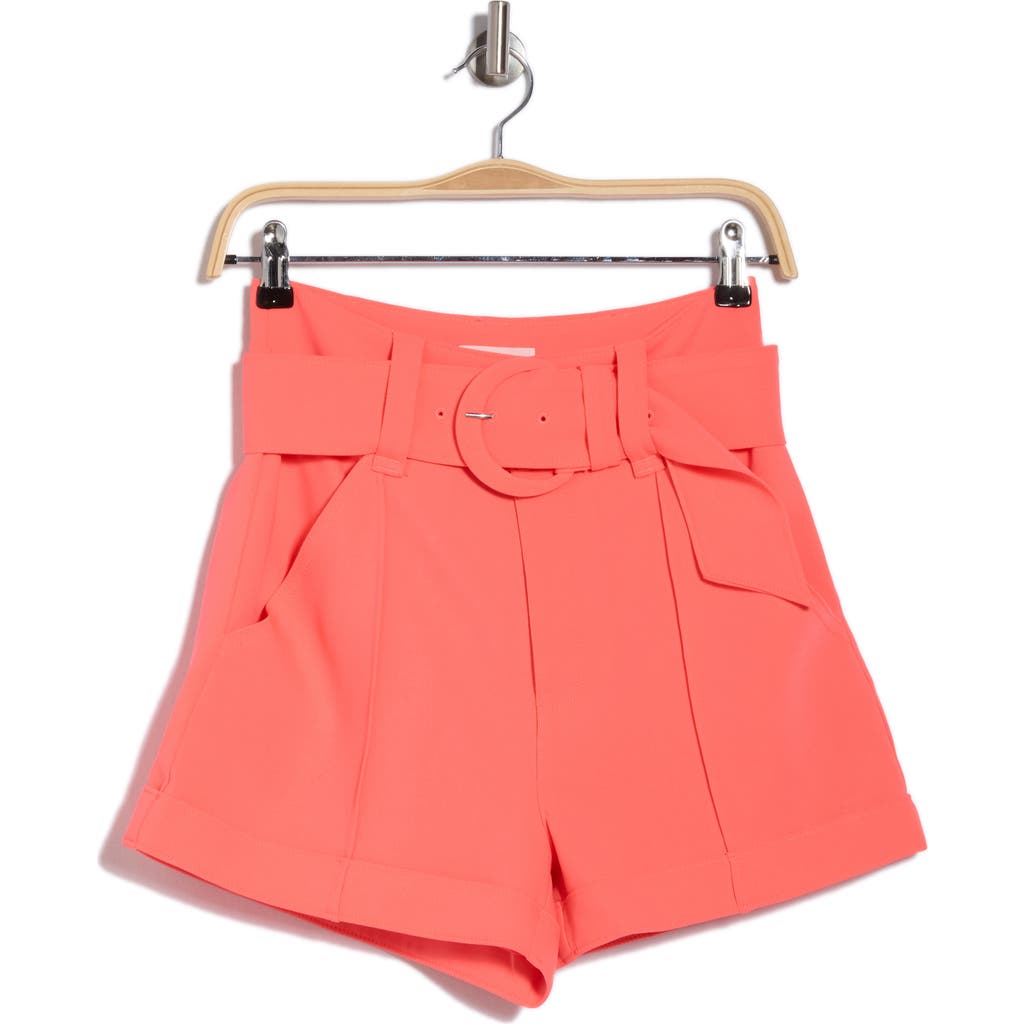 Cinq À Sept Aldi Belted High Waist Shorts In Neon Coral