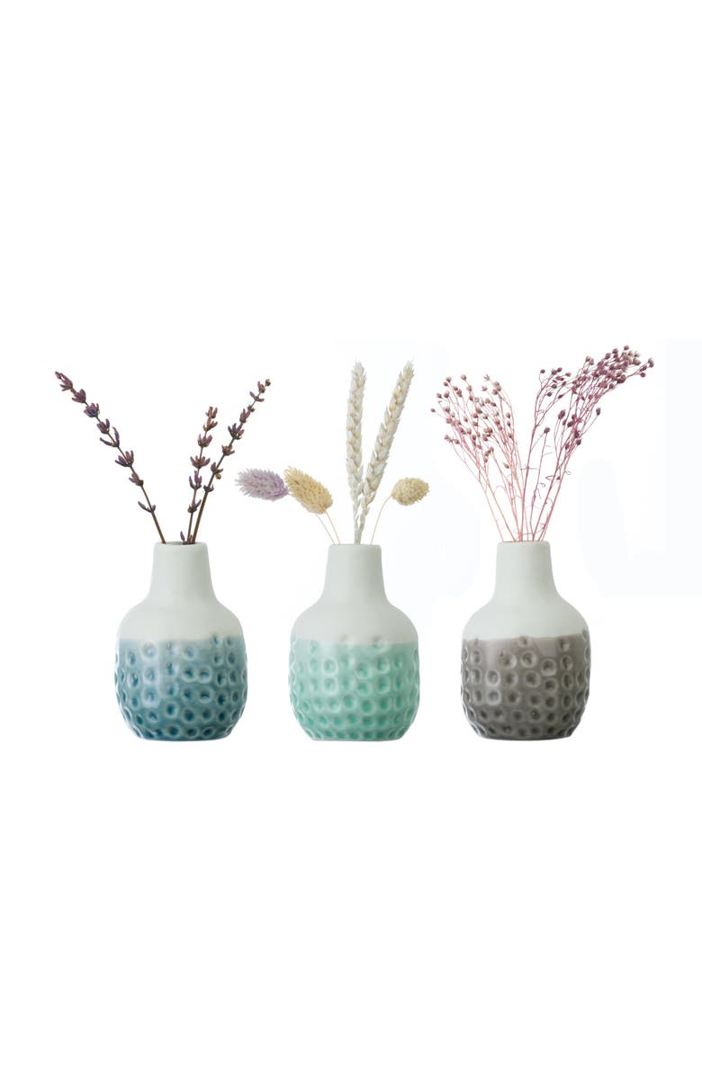 Burgon & Ball Dotty Mini Vase Trio Set, Main, color, Stone