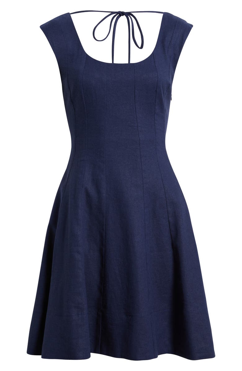 Charles Henry Linen Blend Fit & Flare Dress, Alternate, color, Navy